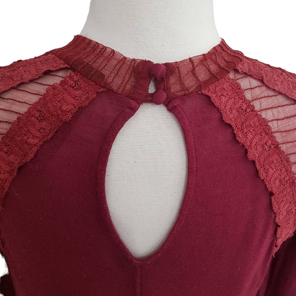 Free People New Romantics Ruby Jane Lace Mesh Cut Out Long Sleeve Tee XS - Picture 5 of 8
